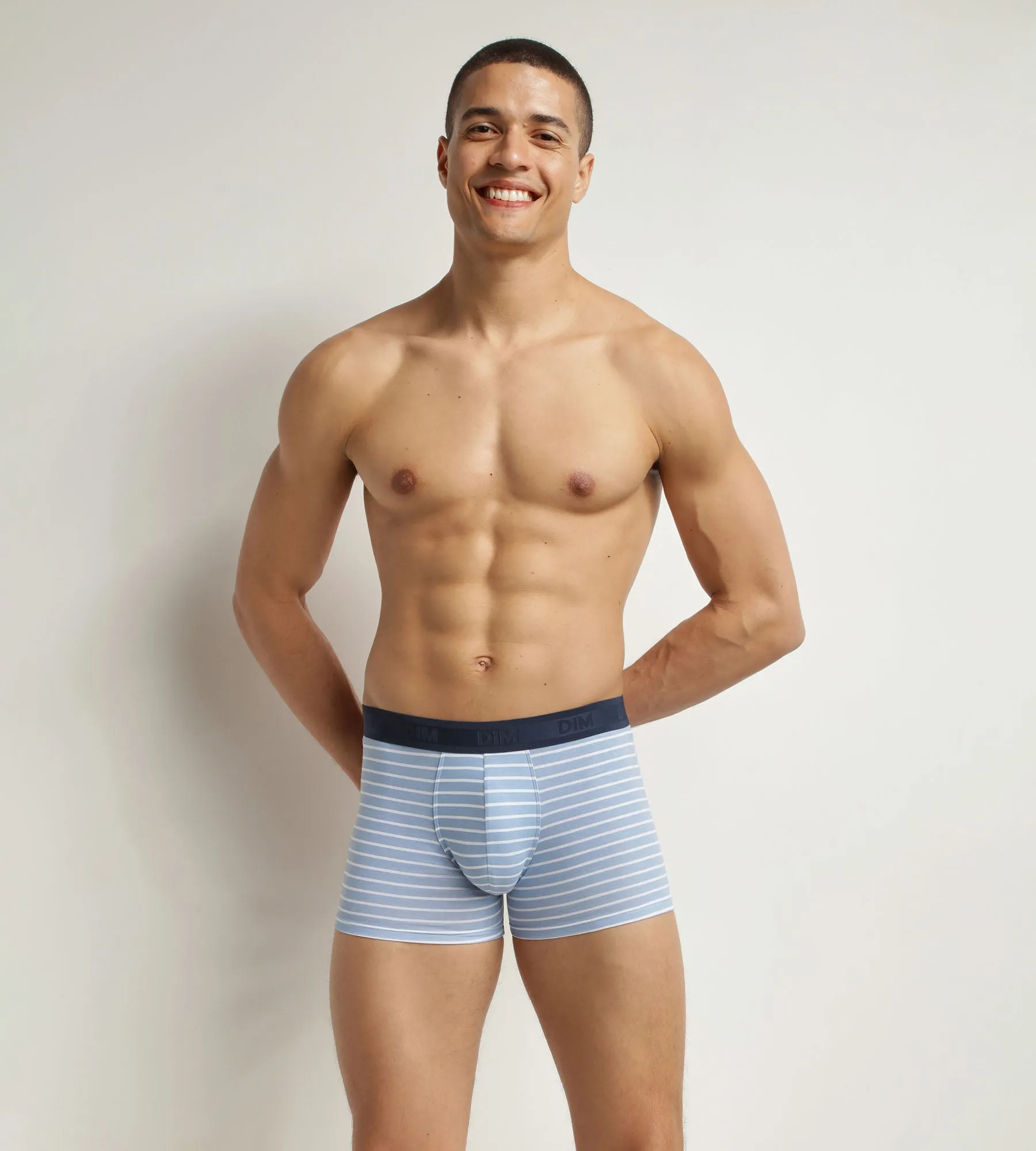 Boxer homme en coton stretch Bleu à rayures Dim Fancy