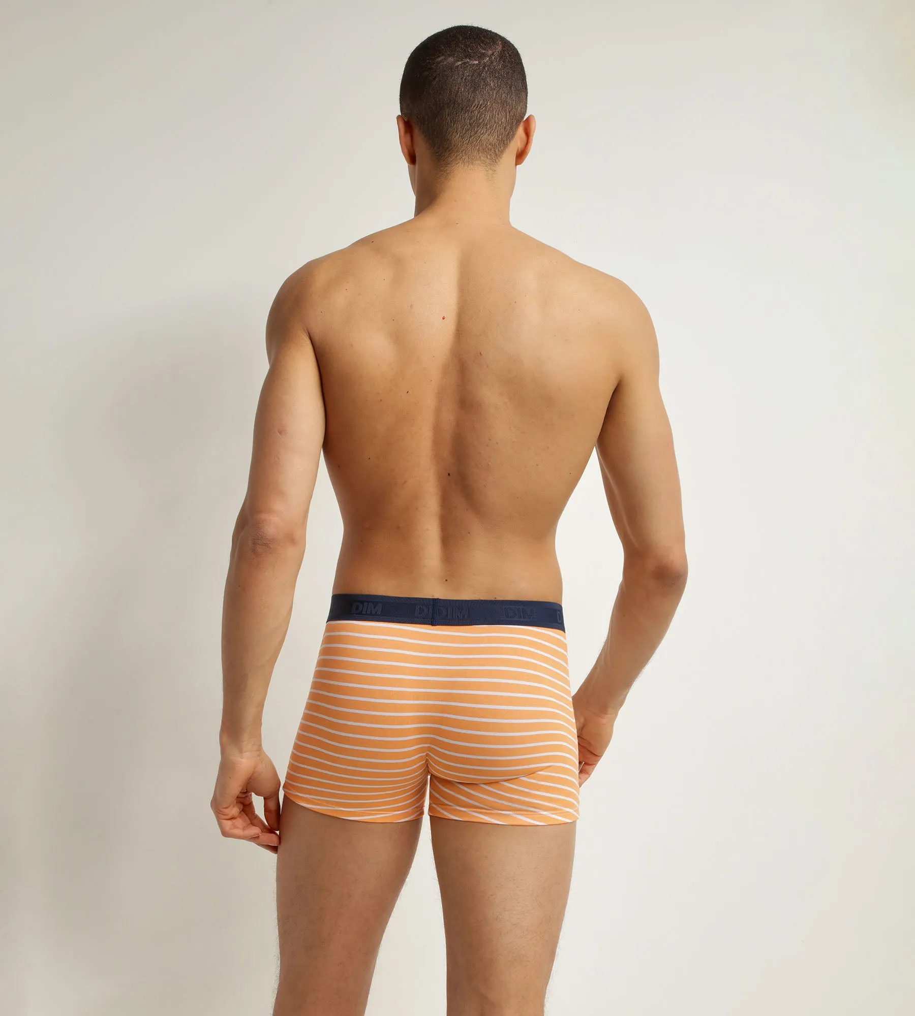 Boxer homme en coton stretch Orange à rayures Dim Fancy