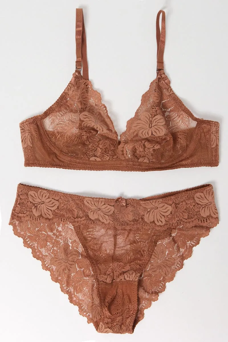 Brown Lace Lingerie Set