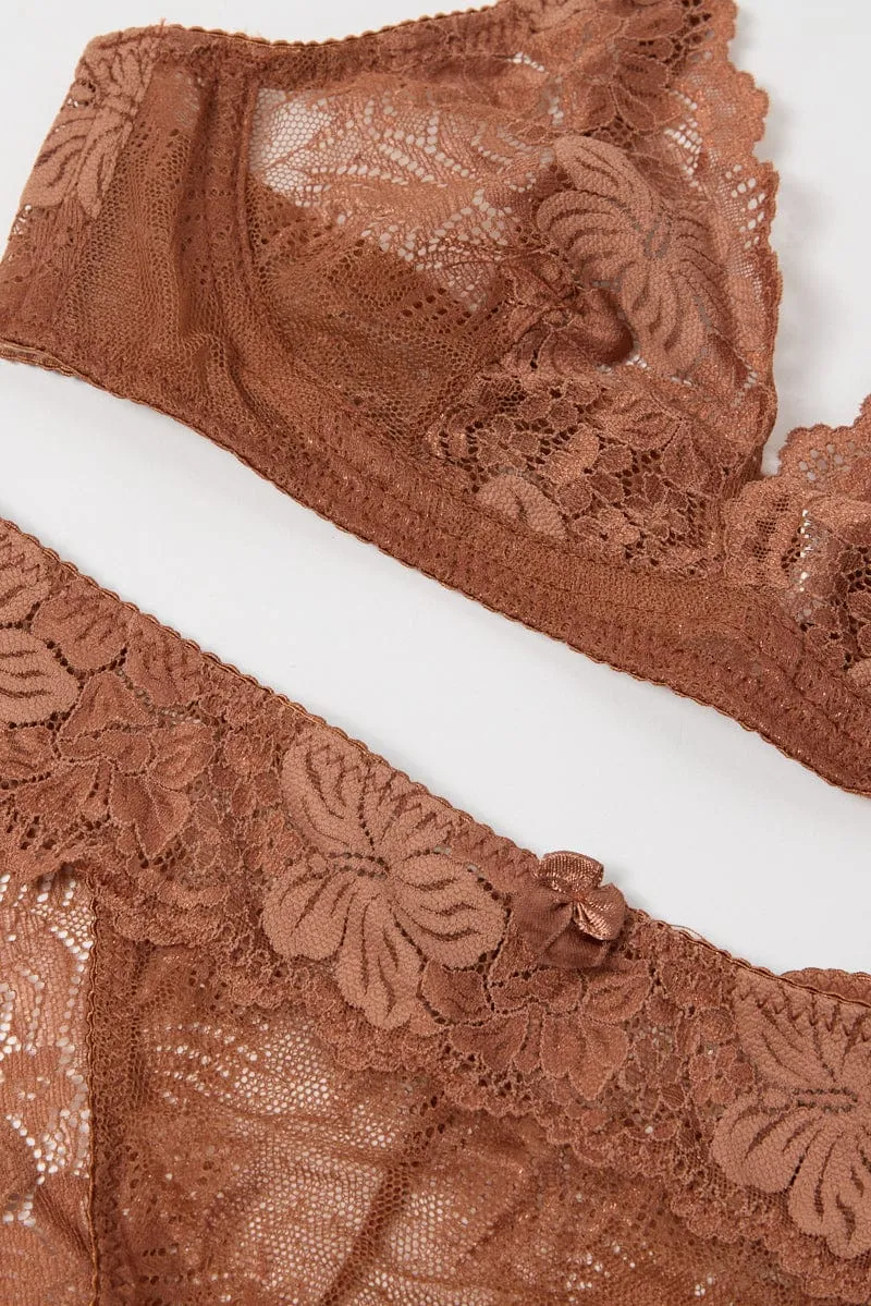 Brown Lace Lingerie Set