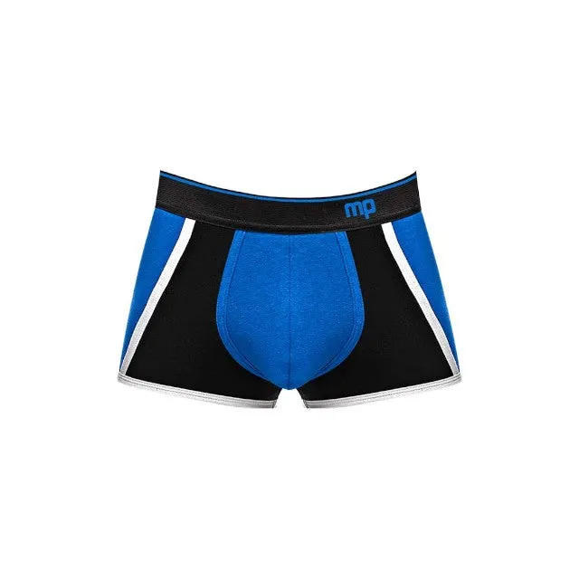 Chilot sexy bărbați MALE POWER Retro Sport. din bumbac. design cu dungi subțiri albe. mărime L. negru cu albastru