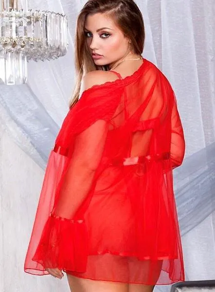 Christmas Chiffon Nightie & Robe 2pc Set Plus Size