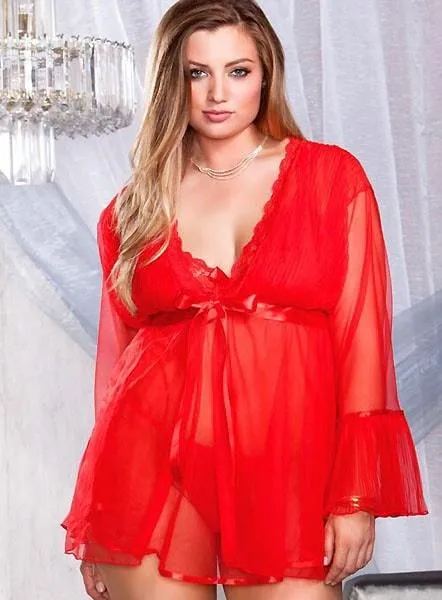 Christmas Chiffon Nightie & Robe 2pc Set Plus Size