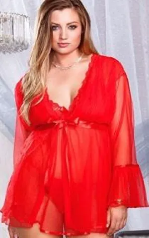 Christmas Chiffon Nightie & Robe 2pc Set Plus Size