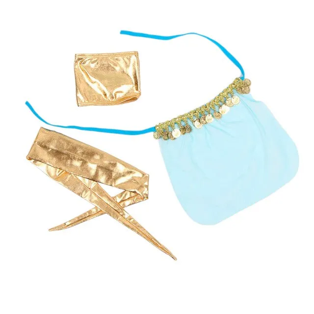 Costum sexy SUBBLIME India Style. set cu sutien. șalvari și accesorii. culoare albastru cu auriu. mărime S/M (model D-239899)