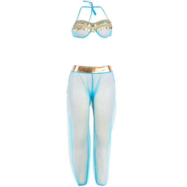 Costum sexy SUBBLIME India Style. set cu sutien. șalvari și accesorii. culoare albastru cu auriu. mărime S/M (model D-239899)