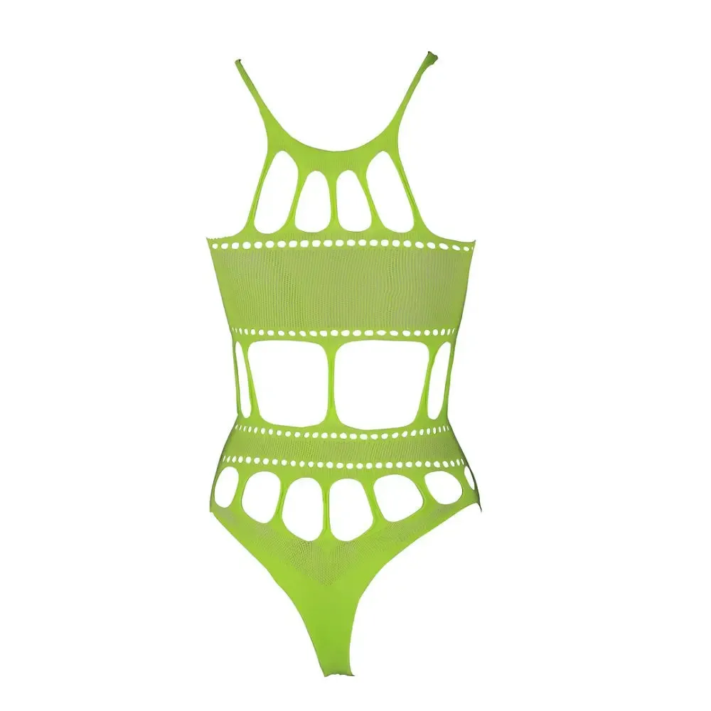 Cut Out Thong Bodysuit Neon Green Plus Size