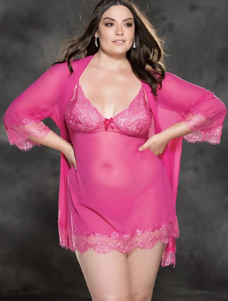 Hot Pink Peignoir Set Queen