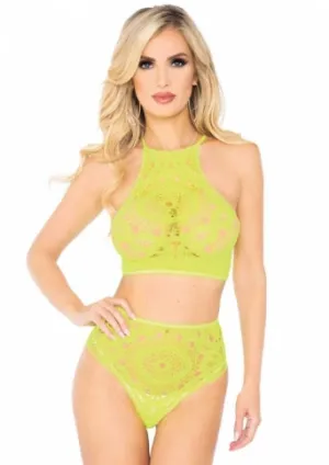 Leg Avenue Crochet Lace Halter Crop and Panty LA81552