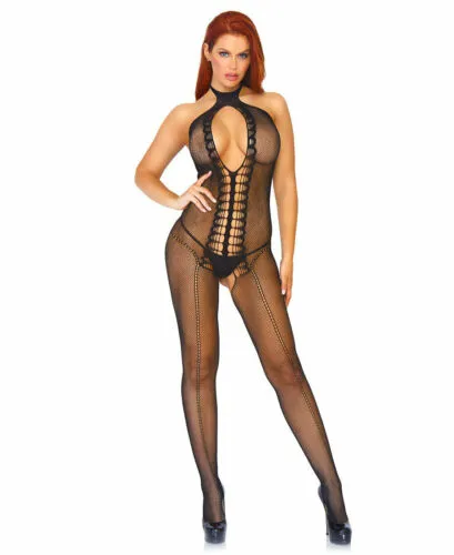 Leg Avenue Fishnet Keyhole Halter Bodystocking 89085