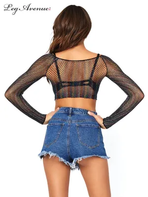 Leg Avenue Fishnet Rainbow Lurex Glitter Striped Crop Top 81568