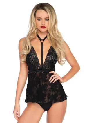 Leg Avenue Lace Halter Babydoll With Harness and G String 81549