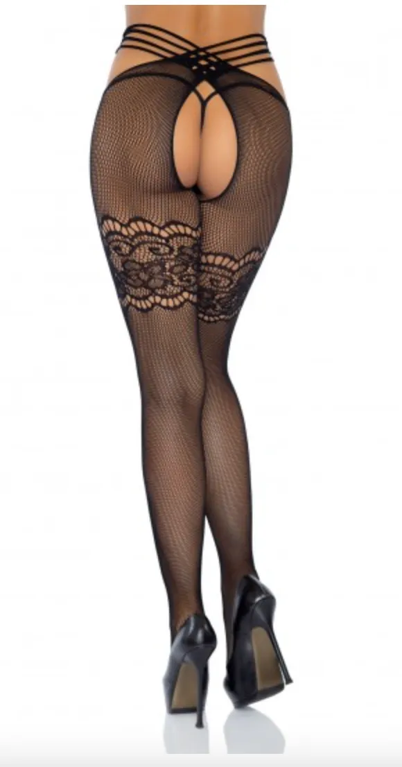 Leg Avenue Strappy Around Crotchless Fishnet Tights LA9914