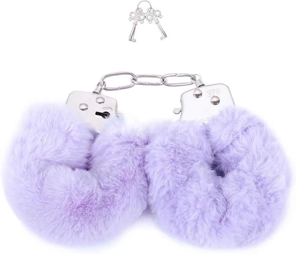 Love Cuffs Furry BDSM Handcuffs Bondage Fluffy Metal Strong Restraints Purple