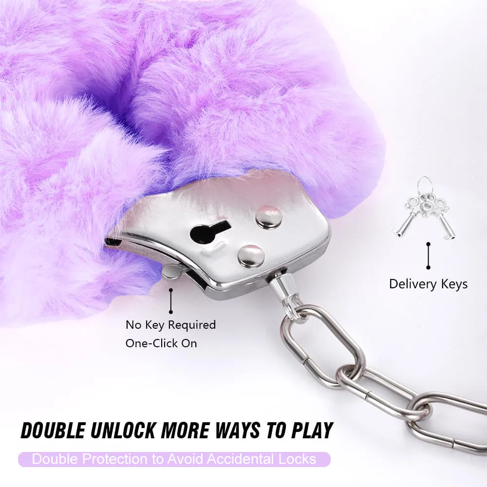 Love Cuffs Furry BDSM Handcuffs Bondage Fluffy Metal Strong Restraints Purple
