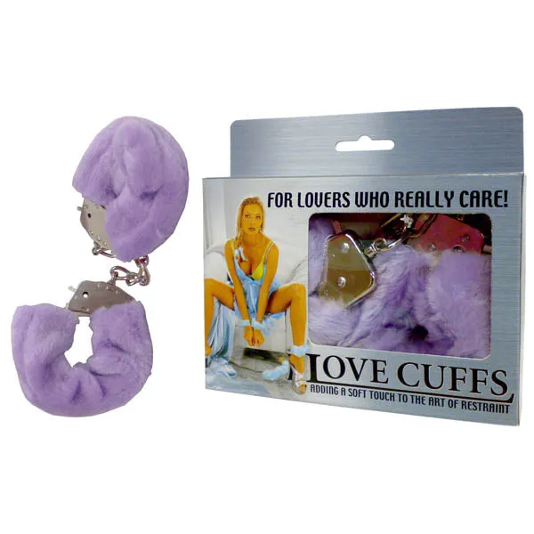 Love Cuffs Furry BDSM Handcuffs Bondage Fluffy Metal Strong Restraints Purple