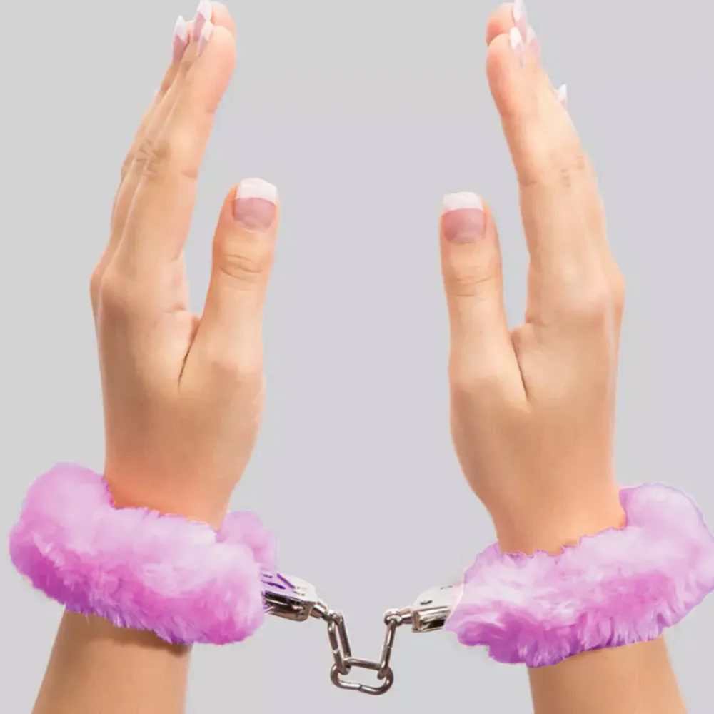 Love Cuffs Furry BDSM Handcuffs Bondage Fluffy Metal Strong Restraints Purple