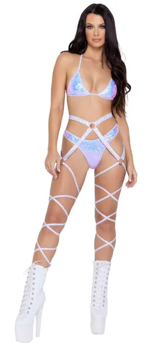 Psychedelic Criss Cross Body & Leg Strap - White 6314