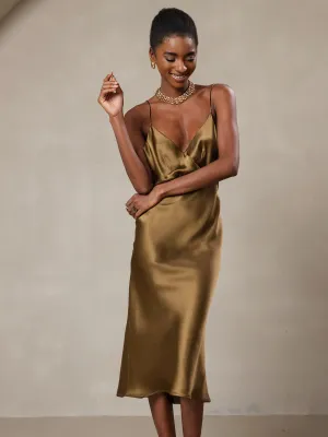 Pure Silk Deep V-Neck Backless Long Slip Dress