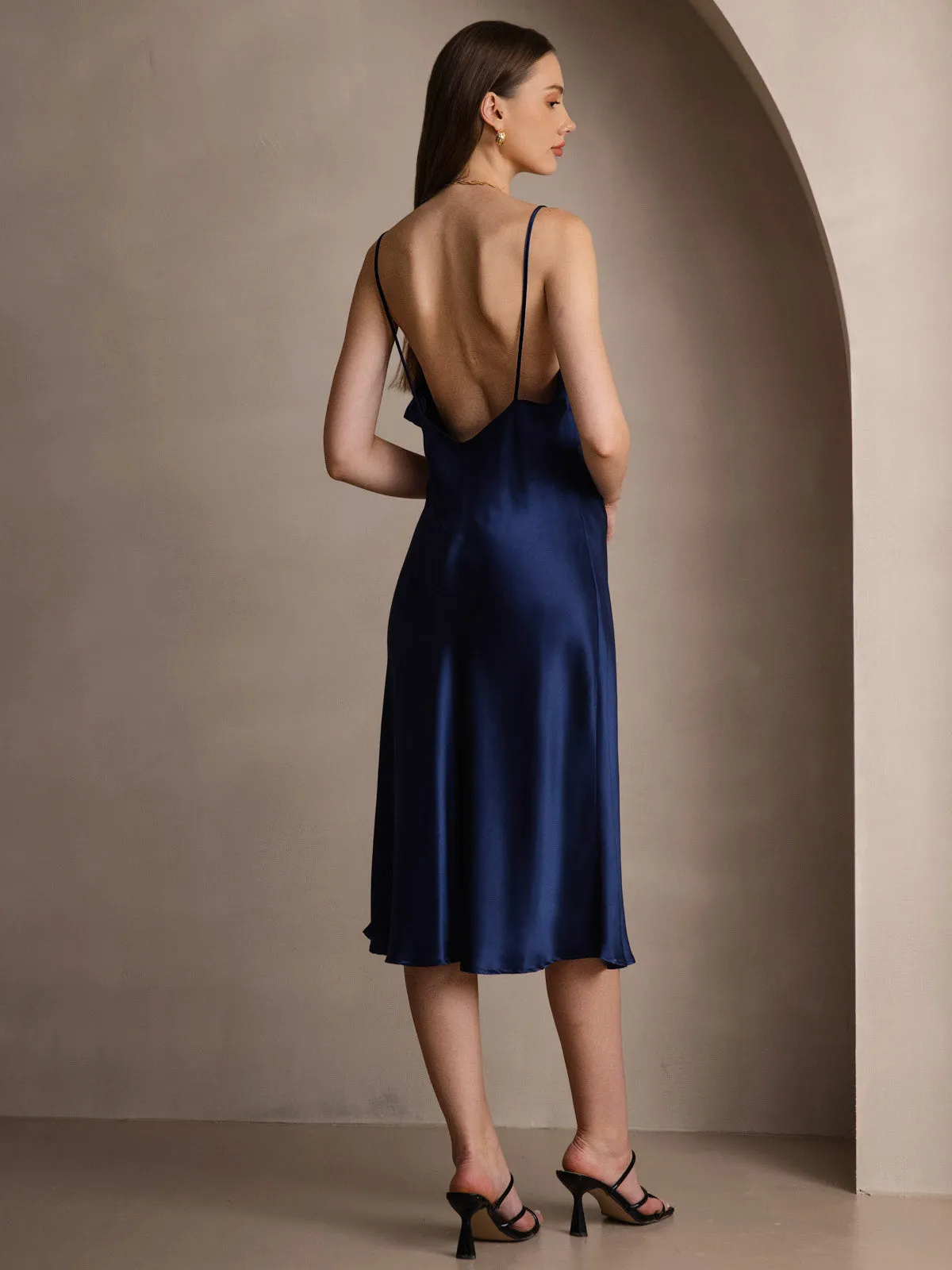 Pure Silk Deep V-Neck Backless Long Slip Dress