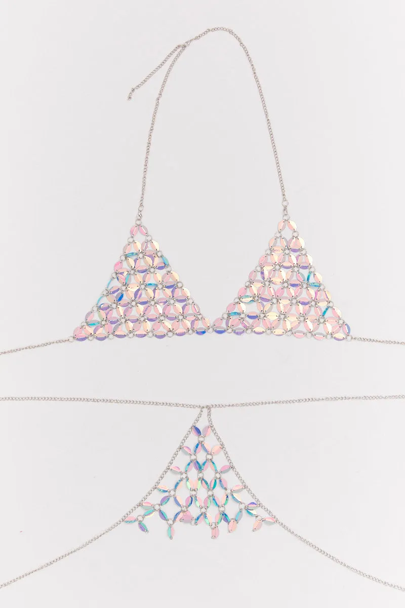 Purple Sequin Backless Halter Top