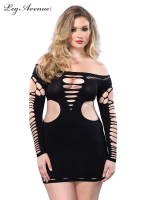 Queen Size Smooth Talk Shredded Mini Dress 87039Q