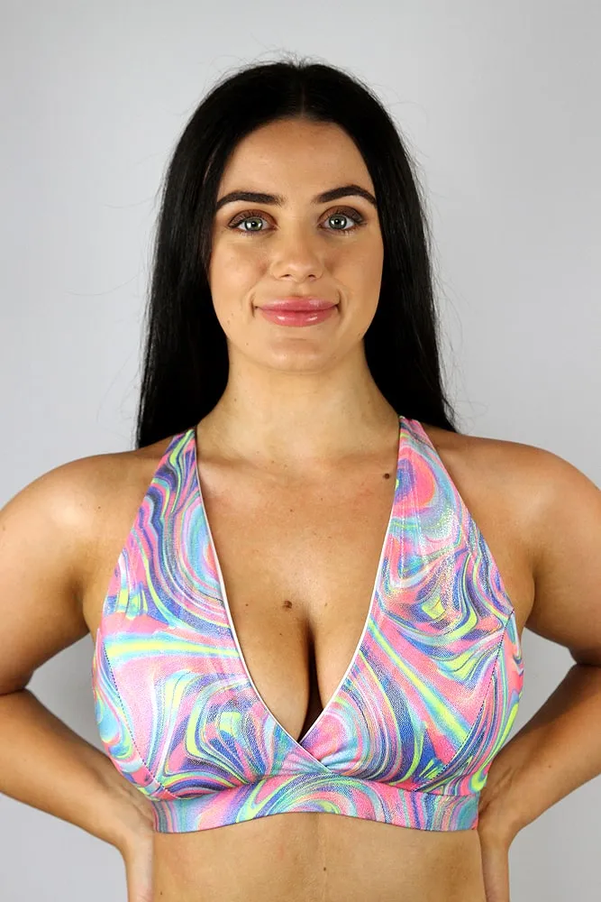 Rarr Push Up Plunge Sports Bra - Jade Sparkle