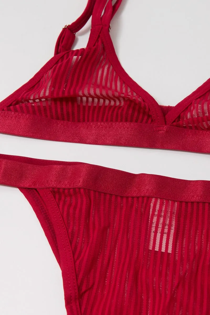 Red Strip Mesh Lingerie Set