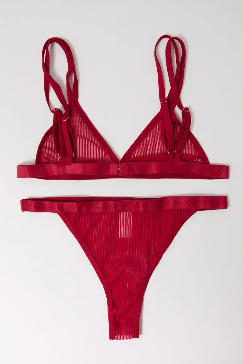 Red Strip Mesh Lingerie Set