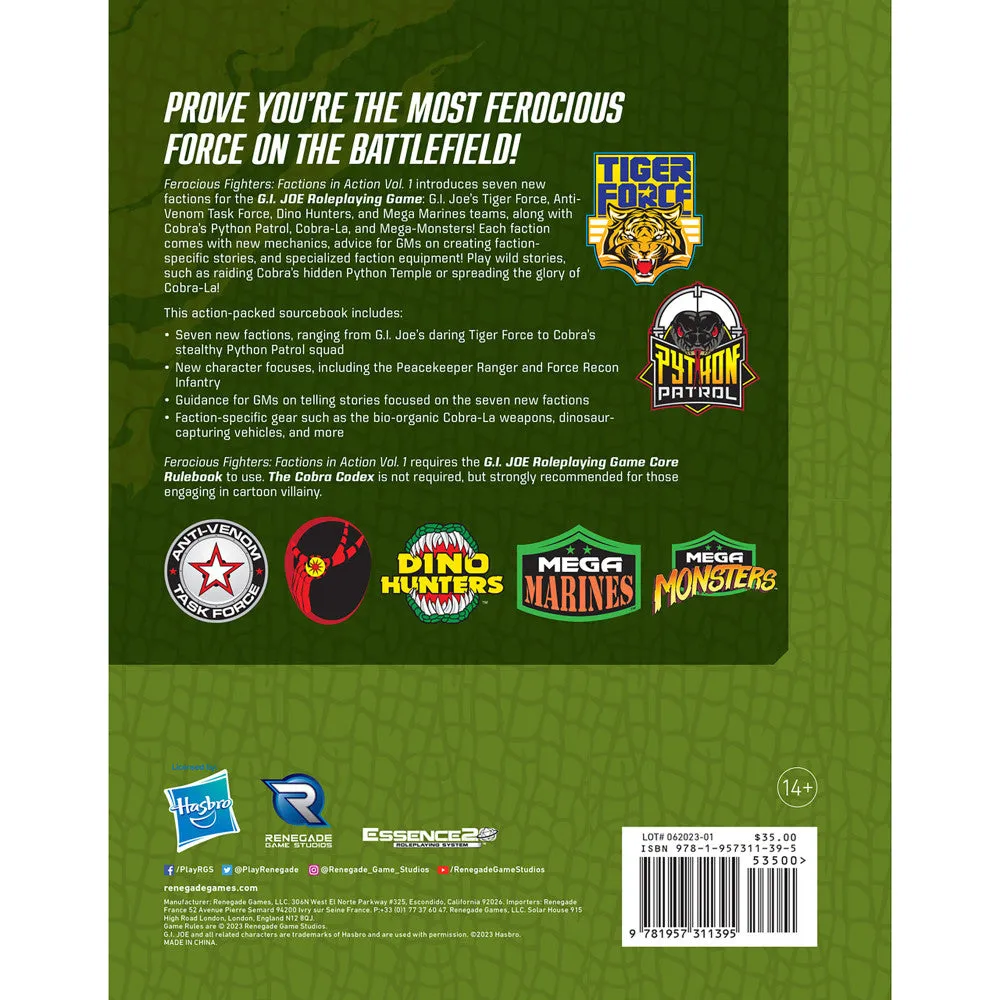 Renegade Games Studios G.I. JOE RPG Ferocious Fighters Sourcebook