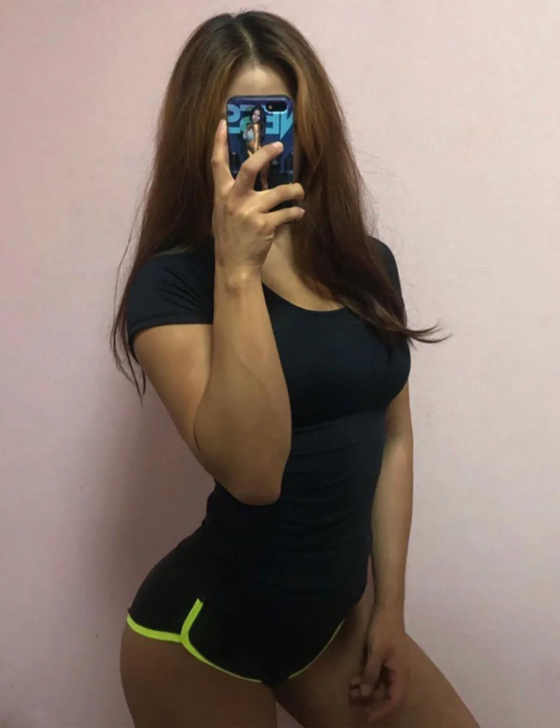 Sexy Booty yogastudio Shorts black_fluorescentyellow ins_yogastudio