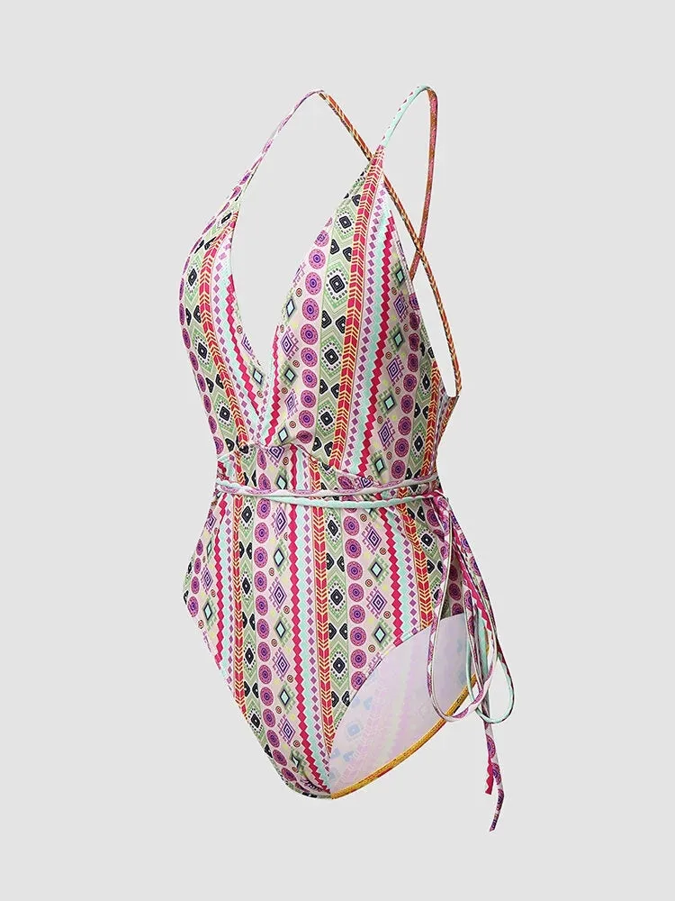 Sexy Deep V Brazilian Criss Cross Tie Knot One Piece Swimwear