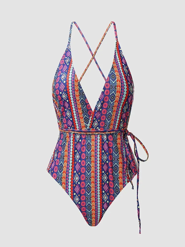 Sexy Deep V Brazilian Criss Cross Tie Knot One Piece Swimwear