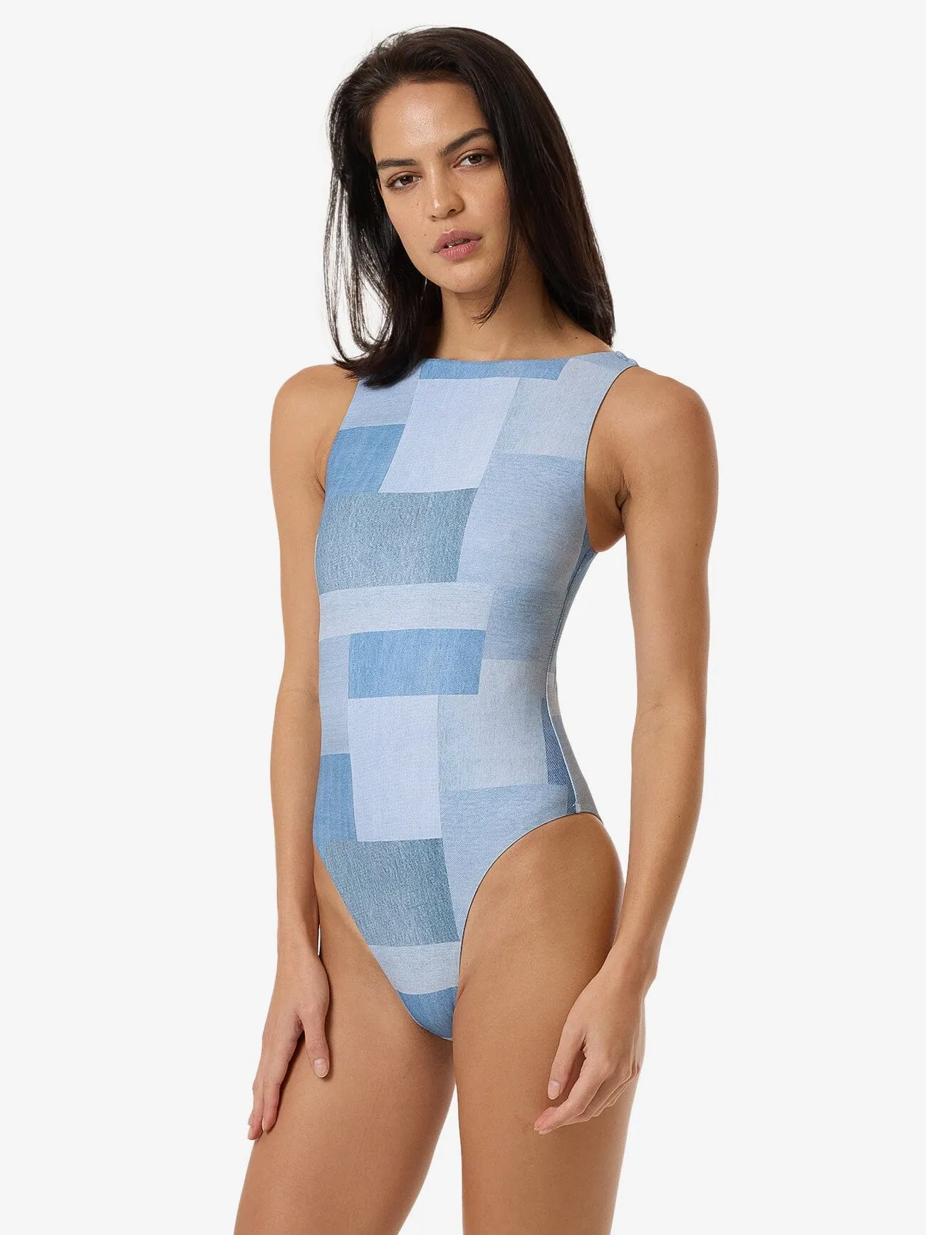 Shades Of Indigo High Neck One Piece - Blue