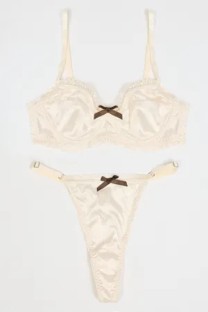 White Heart Lace Trim Lingerie Set