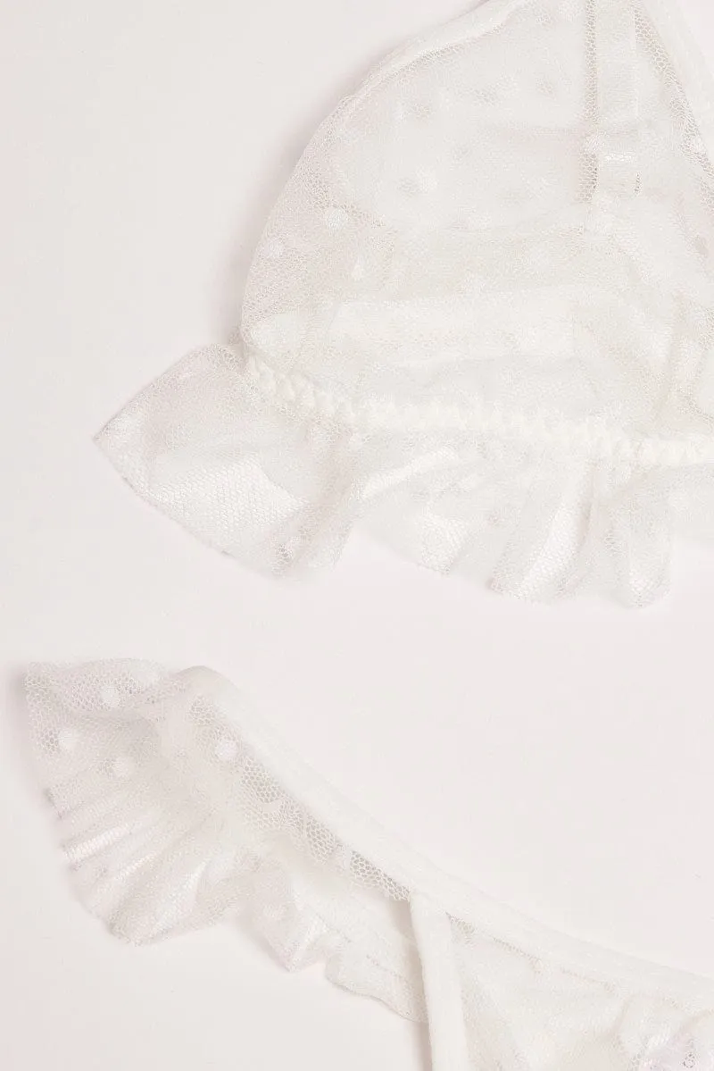 White Ruffles Mesh Lingerie Set
