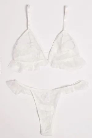 White Ruffles Mesh Lingerie Set
